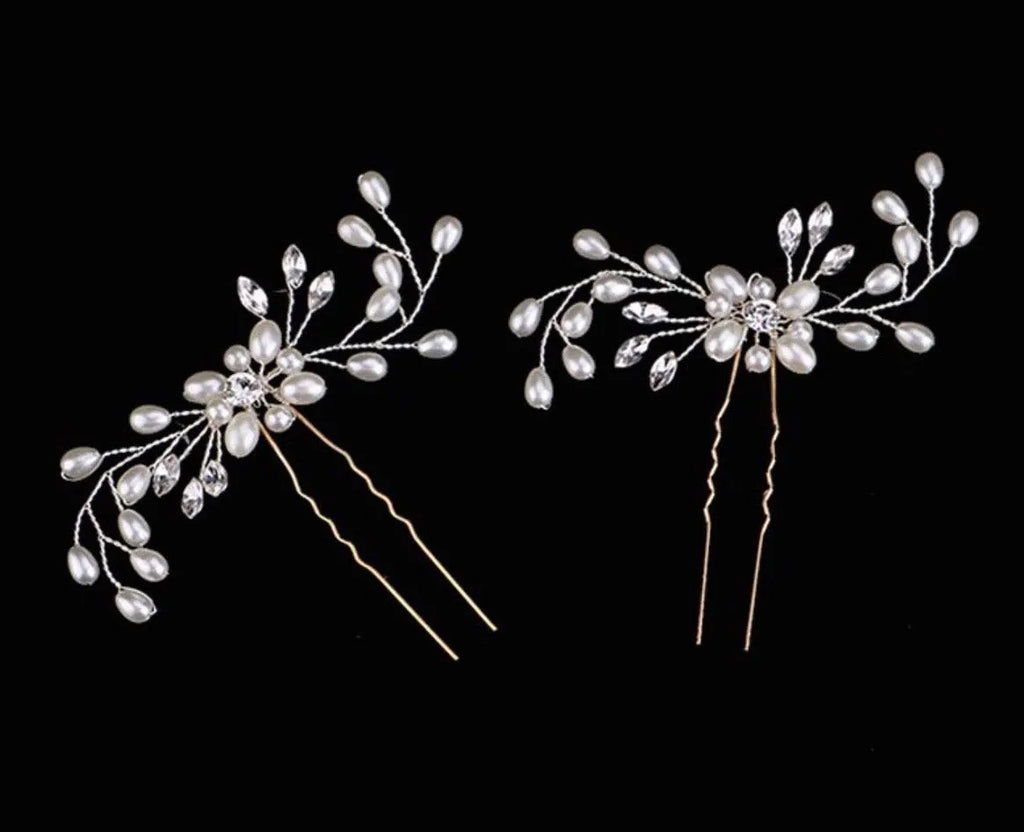 "Blanca" - Pearl and Crystal Bridal Hair Pin - Set of 3