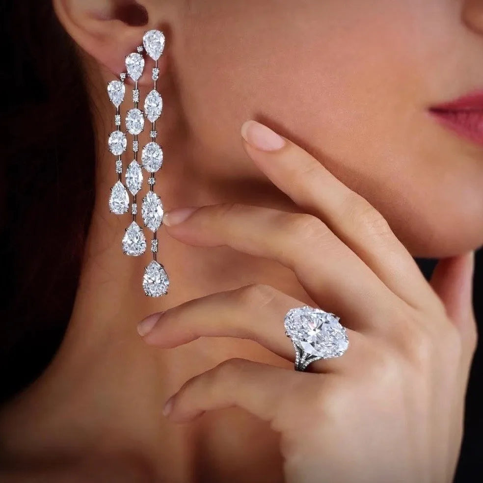 Wedding Jewelry - Silver Cubic Zirconia Bridal Earrings