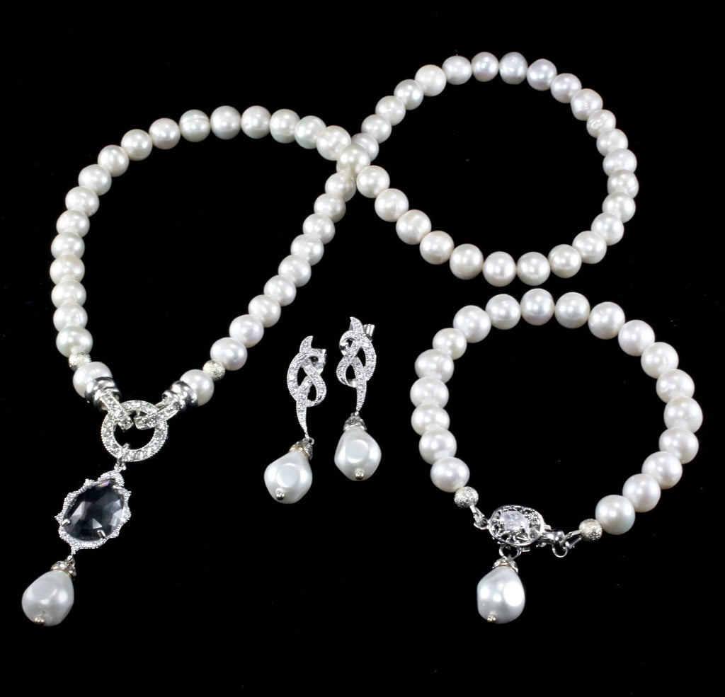 Pearl Wedding Jewelry - Freshwater Pearl Bridal 3-Piece Jewelry Set