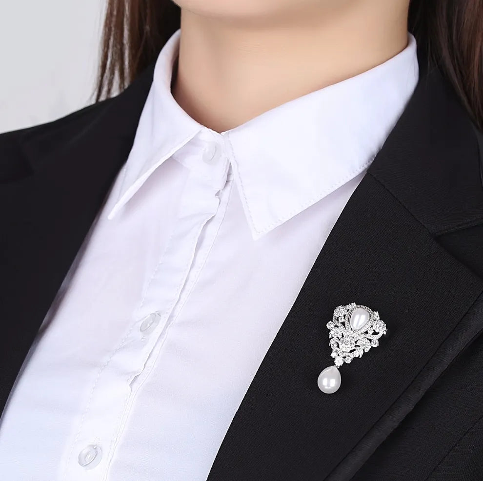 "Ramona" - Pearl and Cubic Zirconia Bridal Brooch