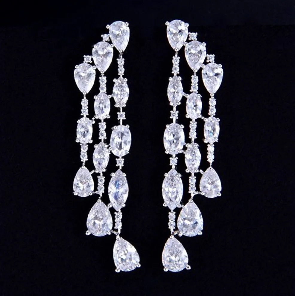 Wedding Jewelry - Silver Cubic Zirconia Bridal Earrings