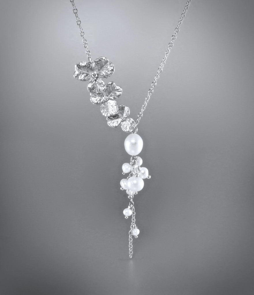 Pearl Bridal Jewelry - Cascading Pearl Bridal Necklace - Available in Gold and Silver