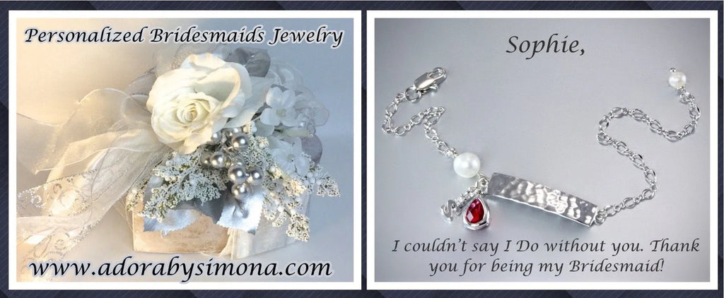 "Cora" - Minimalist Hammered Bar and Pearl Bridesmaid Bracelet - Available in Silver and Gold