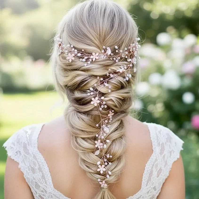Pearl & Crystal Bridal Hair Vine – Long Wedding Hairstyle  display picture 3