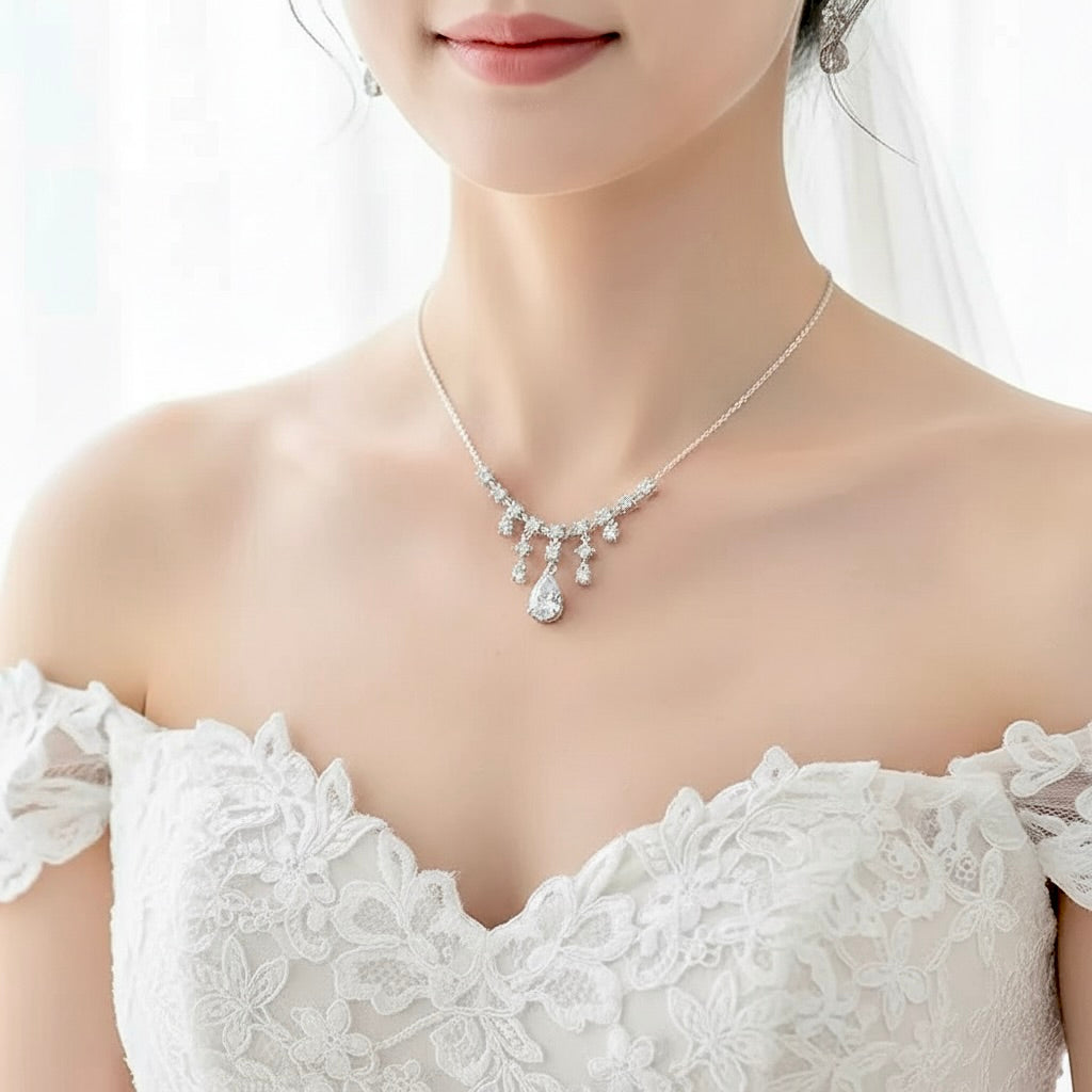 Wedding Jewelry - Minimalist Cubic Zirconia Bridal Necklace 'Dream'