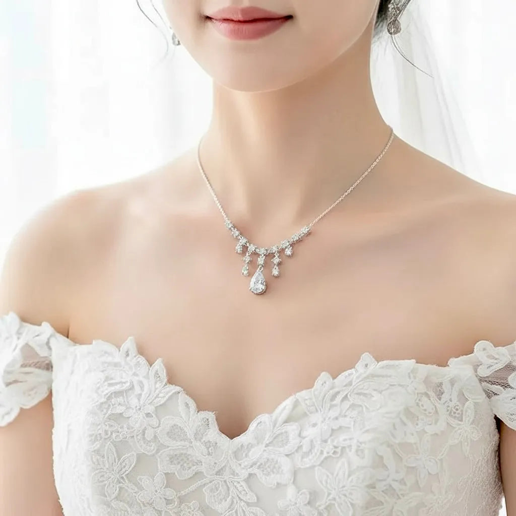 Wedding Jewelry - Minimalist Cubic Zirconia Bridal Necklace 'Dream'