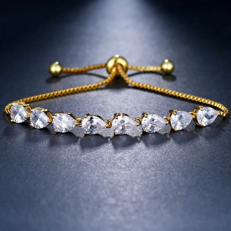 Wedding Jewelry - Cubic Zirconia Adjustable Bracelet - Available in Silver, Rose Gold and Yellow Gold