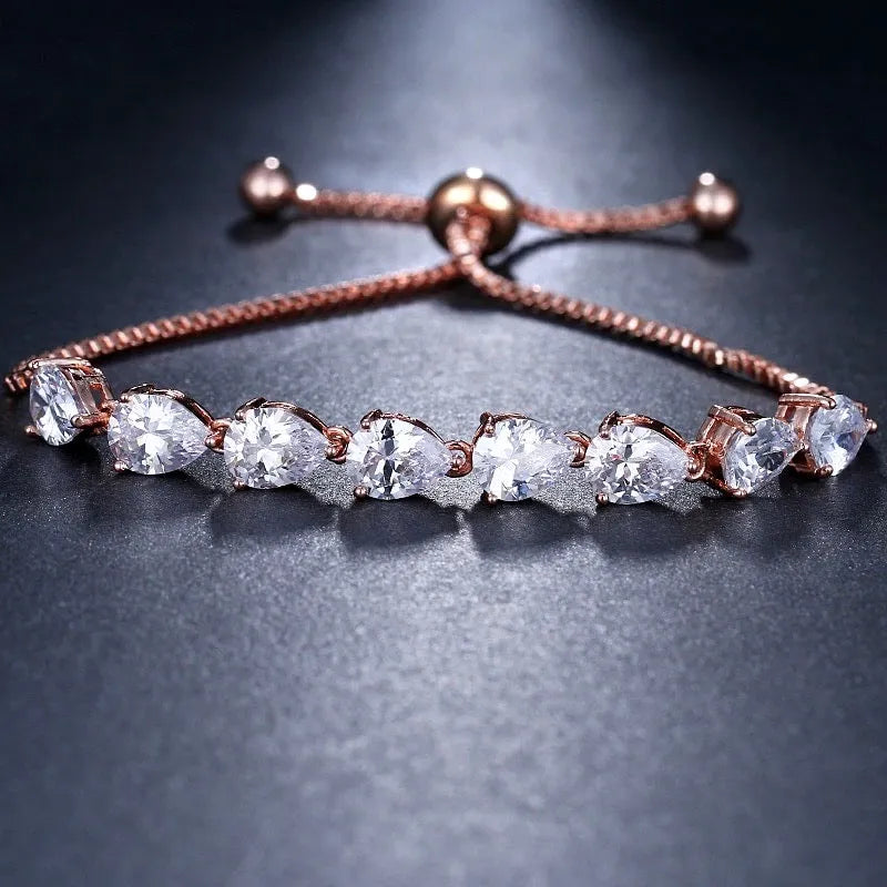 Wedding Jewelry - Cubic Zirconia Adjustable Bracelet - Available in Silver, Rose Gold and Yellow Gold