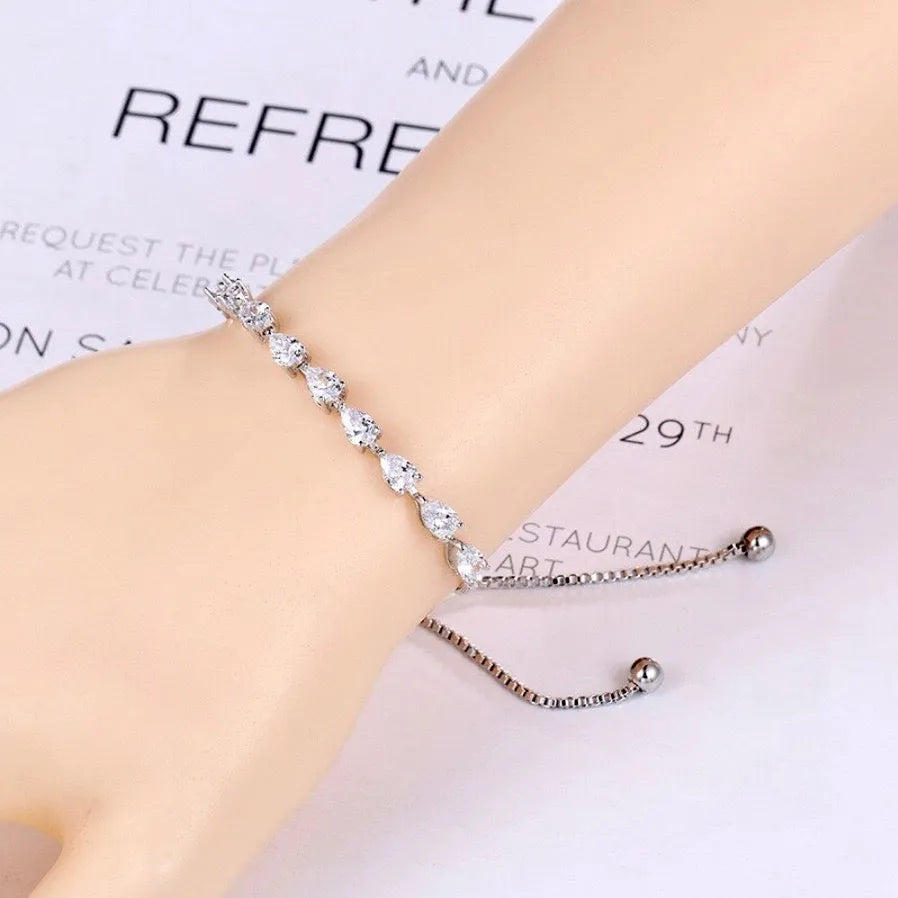 Wedding Jewelry - Cubic Zirconia Adjustable Bracelet - Available in Silver, Rose Gold and Yellow Gold