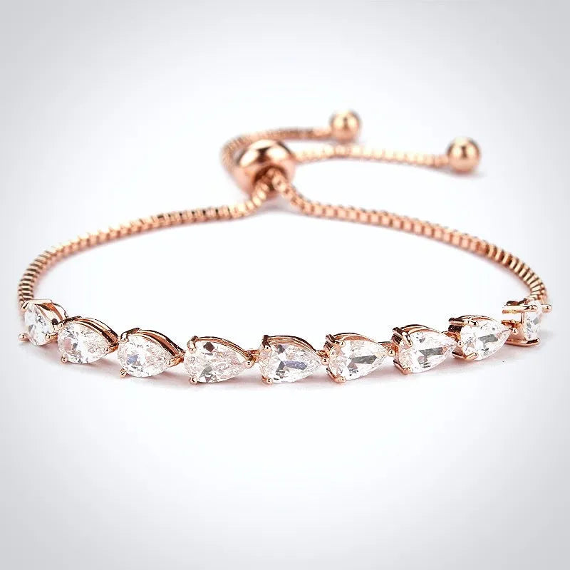 Wedding Jewelry - Cubic Zirconia Adjustable Bracelet - Available in Silver, Rose Gold and Yellow Gold