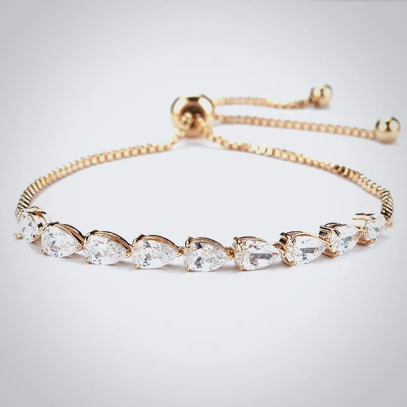 Wedding Jewelry - Cubic Zirconia Adjustable Bracelet - Available in Silver, Rose Gold and Yellow Gold