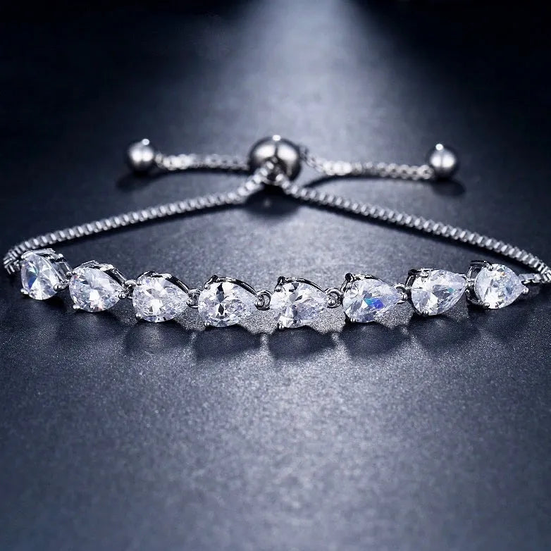 Wedding Jewelry - Cubic Zirconia Adjustable Bracelet - Available in Silver, Rose Gold and Yellow Gold