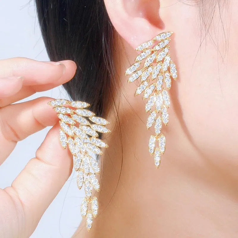 Wedding Jewelry - Angel Wing Bridal Earrings - Available in Silver and Yellow Gold