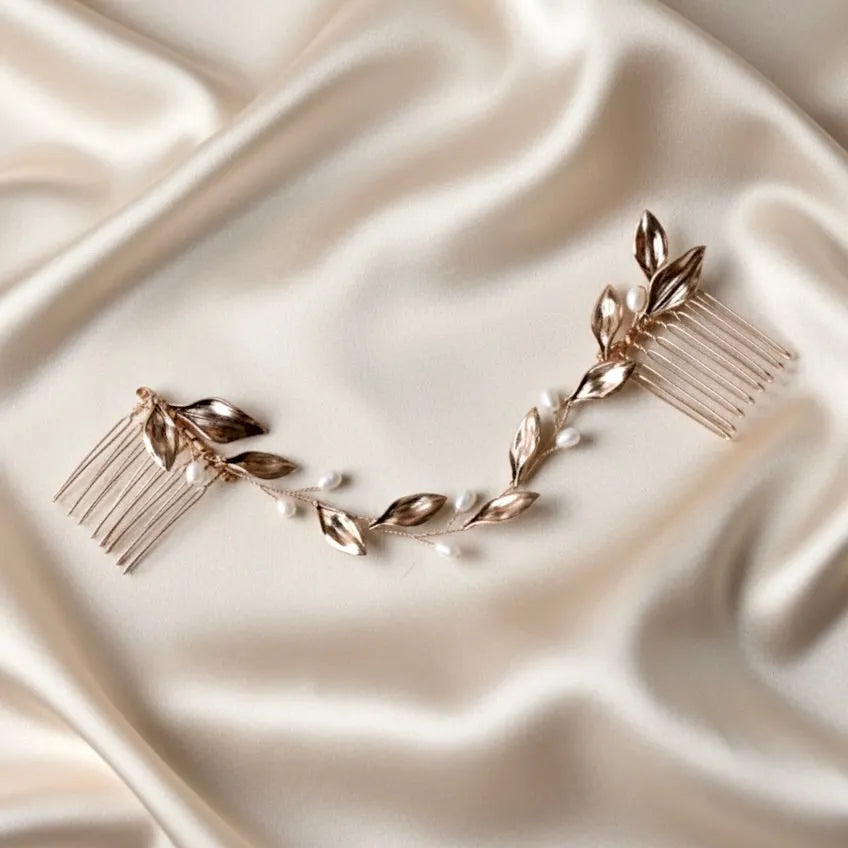 Antique Gold Bridal Hair Accessory Set – Vintage Pearl Hair  display picture 1