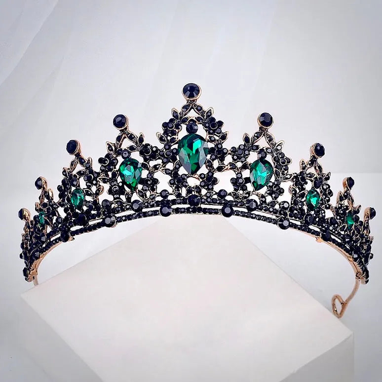 Gothic Victorian Bridal Tiara - Green Crystal Wedding Crown  display picture 3