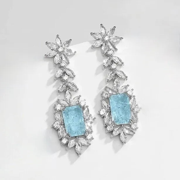 Wedding Jewelry - Aqua Blue Cubic Zirconia Bridal Earrings