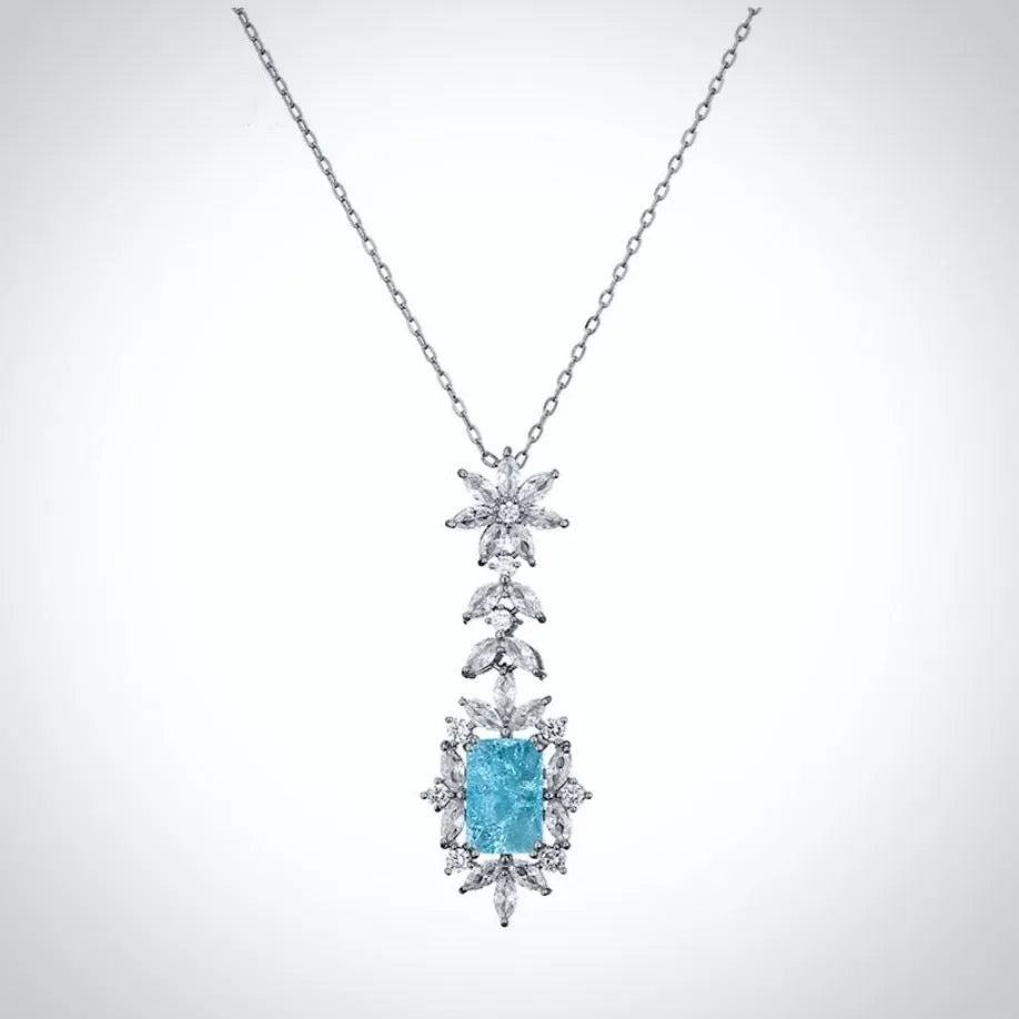 Wedding Jewelry - Aqua Blue Cubic Zirconia Bridal Necklace 