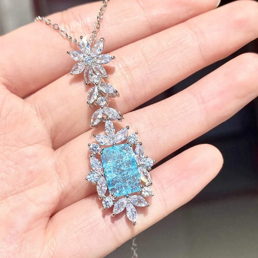 Wedding Jewelry - Aqua Blue Cubic Zirconia Bridal Necklace 