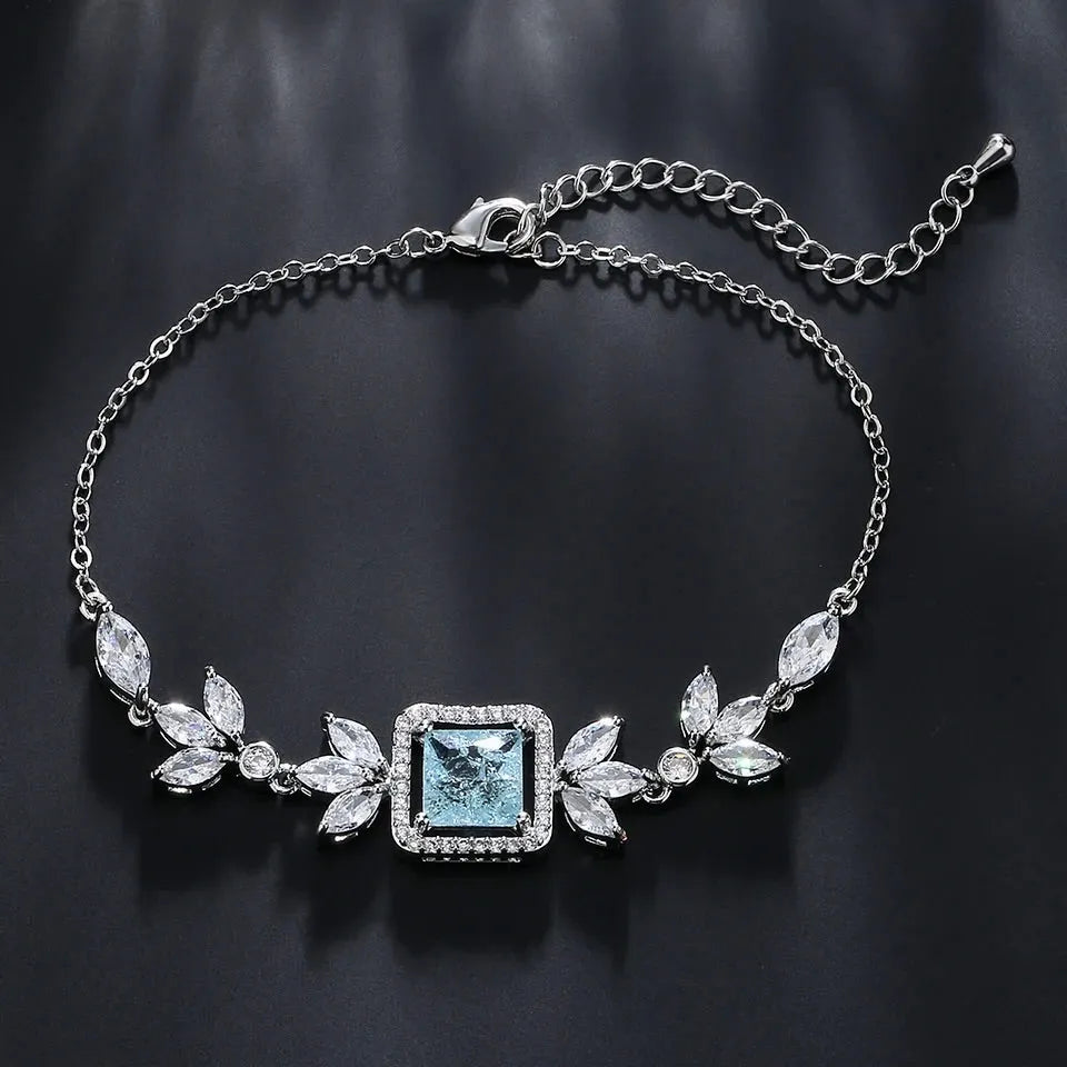 Wedding Jewelry - Aqua Cubic Zirconia Bridal Bracelet 