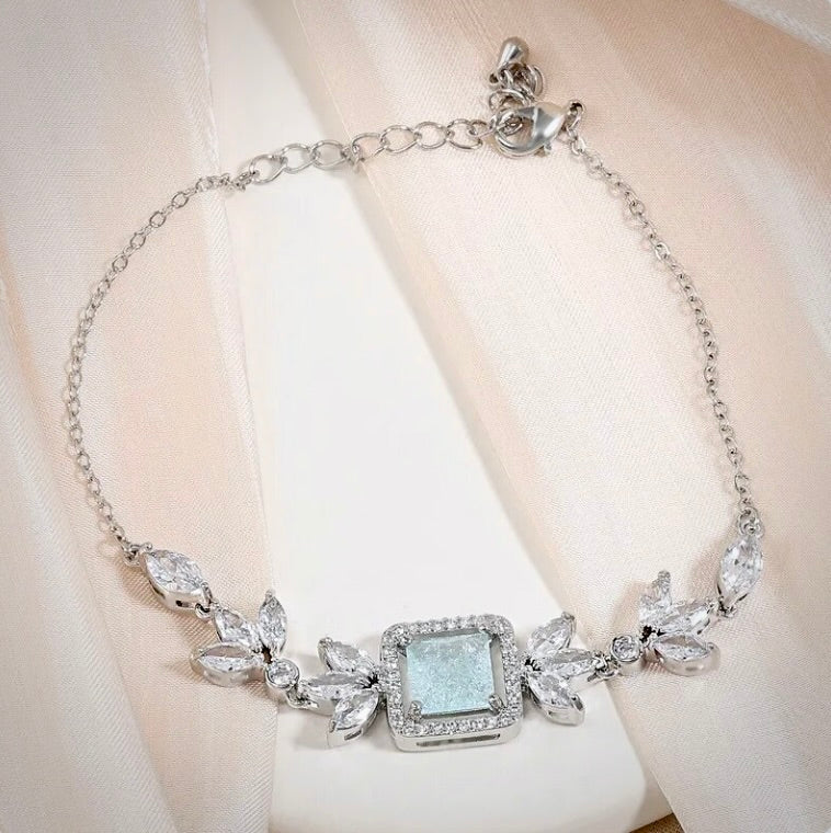 Wedding Jewelry - Aqua Cubic Zirconia Bridal Bracelet 