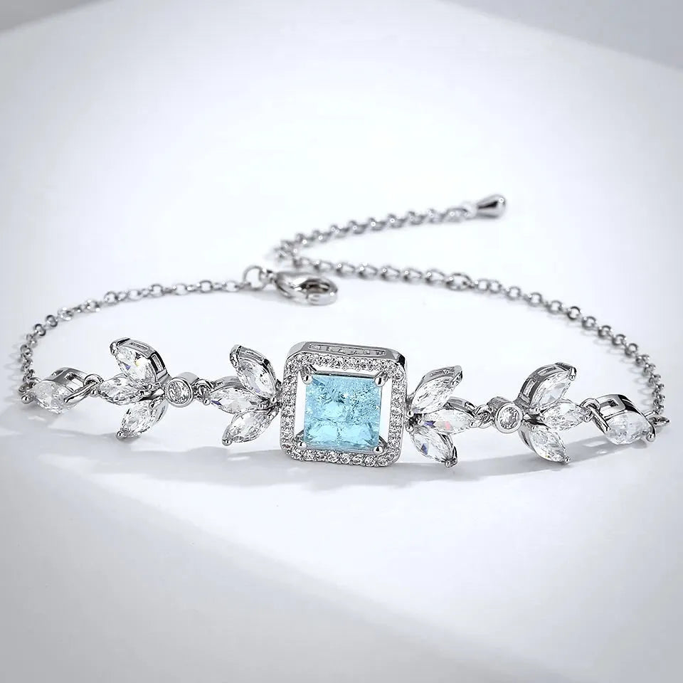 Wedding Jewelry - Aqua Cubic Zirconia Bridal Bracelet 
