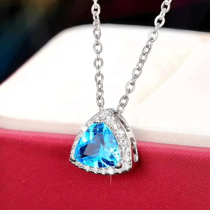 Aqua Blue CZ Bridal Pendant Necklace | Wedding Jewelry