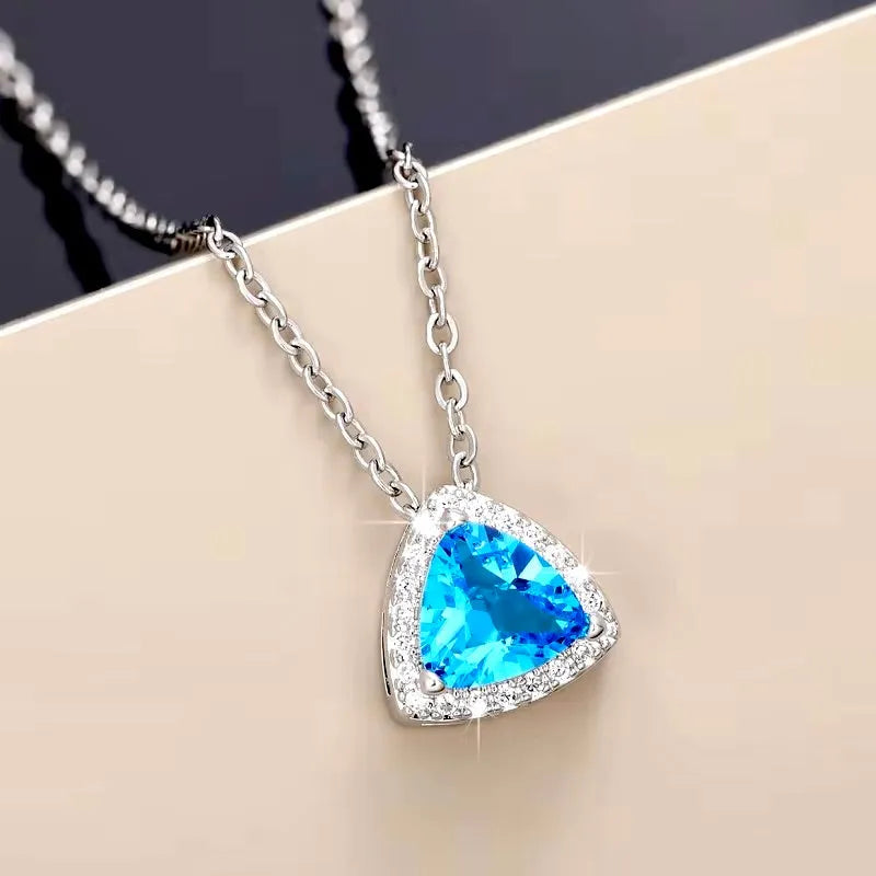 Aqua Blue CZ Bridal Pendant Necklace | Wedding Jewelry