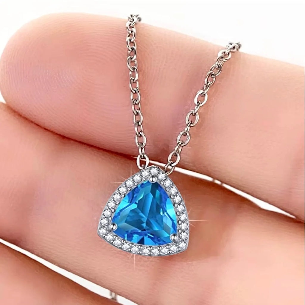 Aqua Blue CZ Bridal Pendant Necklace | Wedding Jewelry