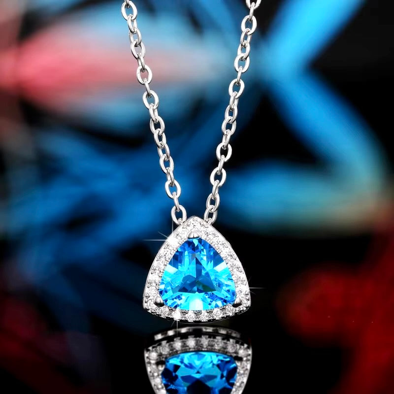 Aqua Blue CZ Bridal Pendant Necklace | Wedding Jewelry