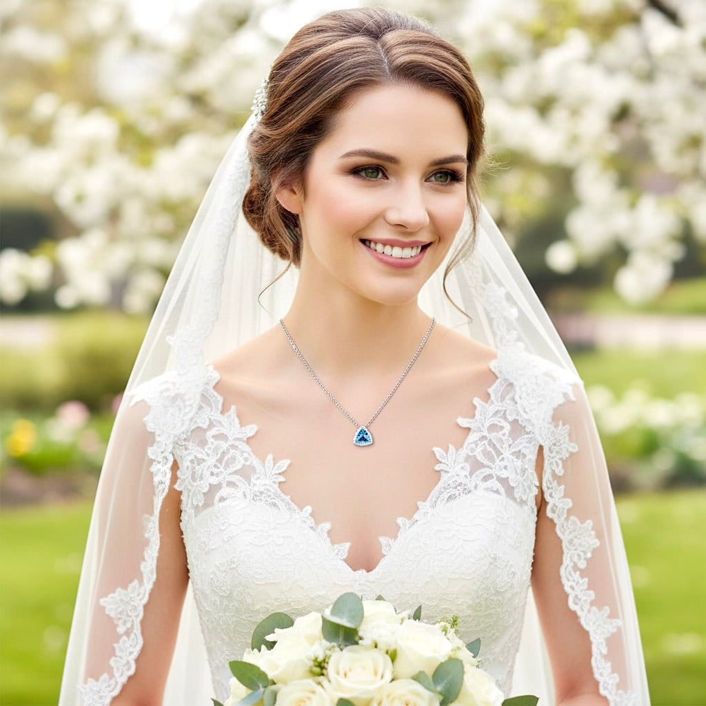 Aqua Blue CZ Bridal Pendant Necklace | Wedding Jewelry
