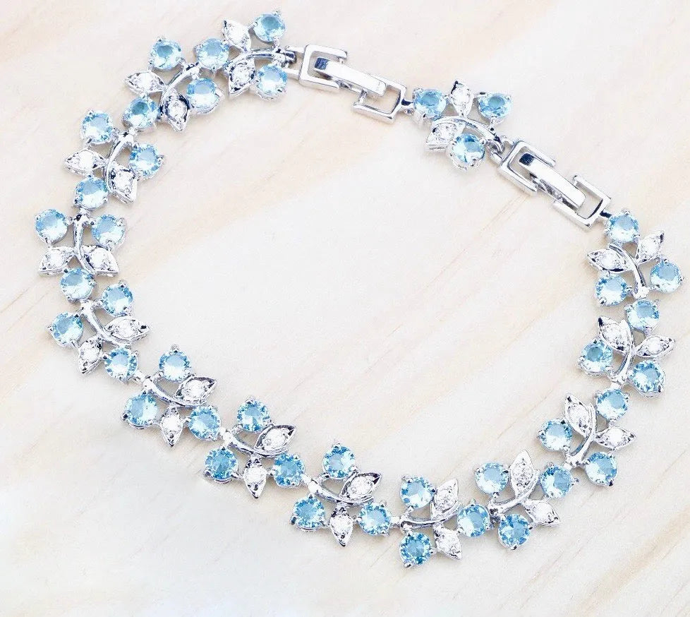 Wedding Jewelry - Aquamarine Cubic Zirconia Bridal Bracelet - More Designs