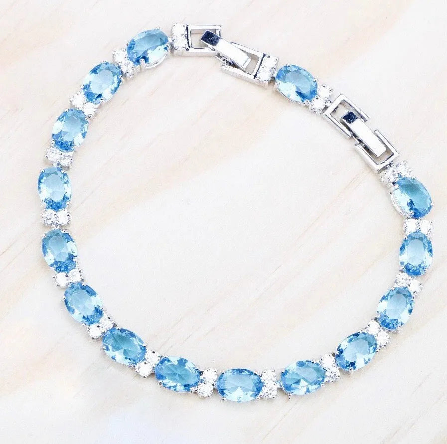 Wedding Jewelry - Aquamarine Cubic Zirconia Bridal Bracelet - More Designs