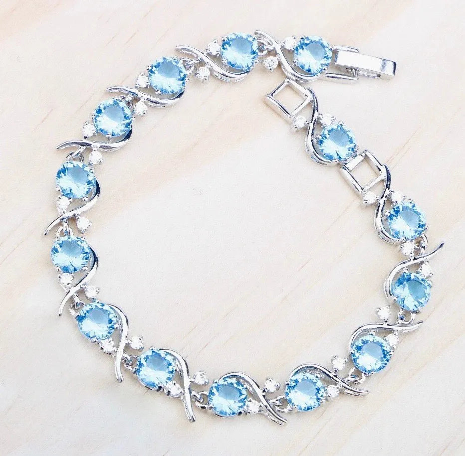 Wedding Jewelry - Aquamarine Cubic Zirconia Bridal Bracelet - More Designs