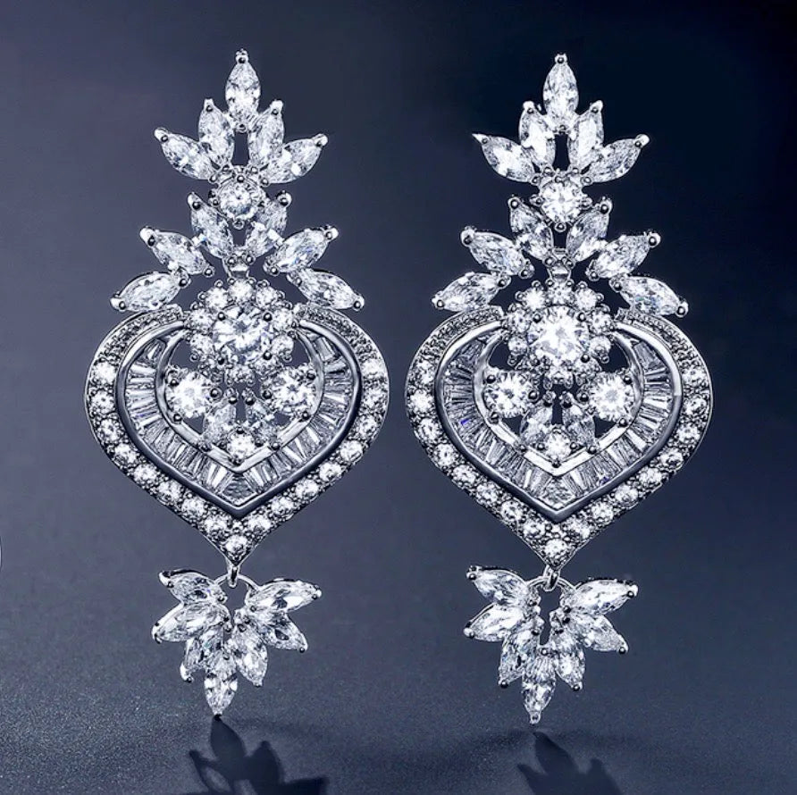 Wedding Jewelry - Art Deco CZ Bridal Earrings - Available in Silver, Rose Gold and Yellow Gold