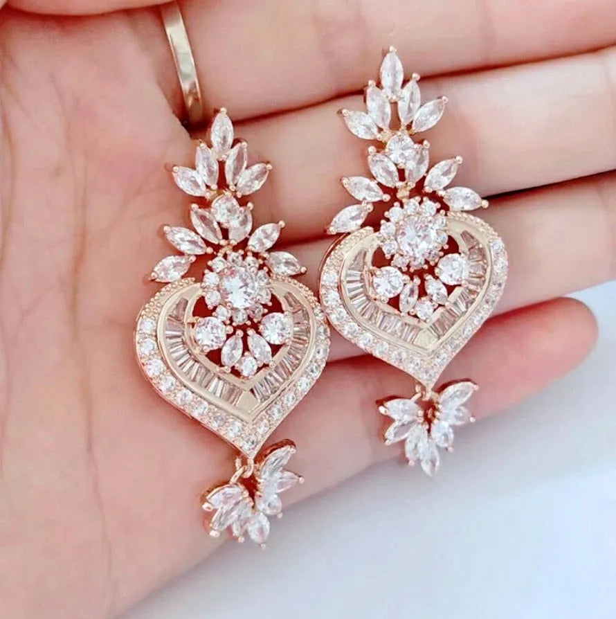Wedding Jewelry - Art Deco CZ Bridal Earrings - Available in Silver, Rose Gold and Yellow Gold