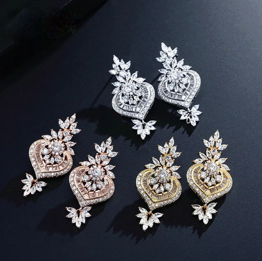 Wedding Jewelry - Art Deco CZ Bridal Earrings - Available in Silver, Rose Gold and Yellow Gold