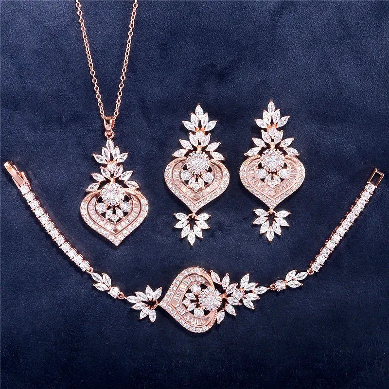 Wedding Jewelry - Cubic Zirconia Bridal 3-Piece Jewelry Set - Available in Silver, Rose Gold and Yellow Gold