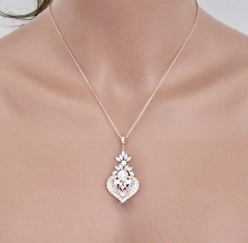 Wedding Jewelry - Cubic Zirconia Bridal Necklace - Available in Silver, Rose Gold and Yellow Gold