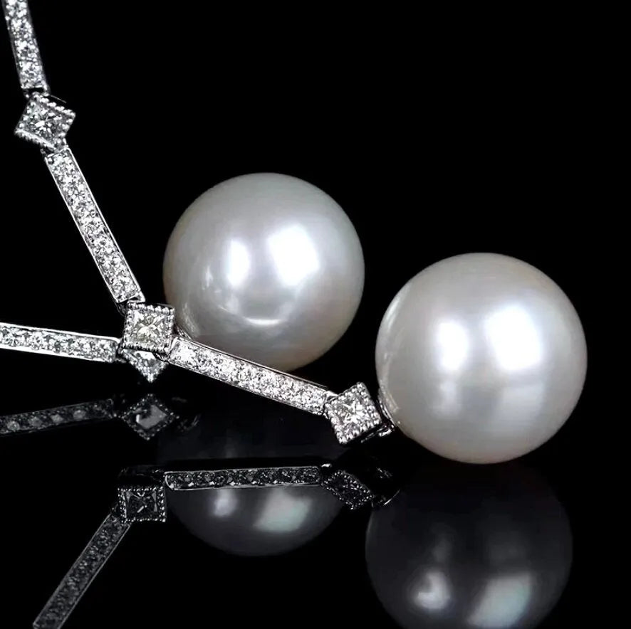 Wedding Jewelry - Art Deco Pearl and CZ Bridal Earrings