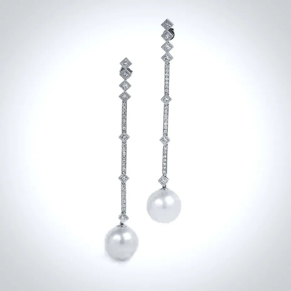 Wedding Jewelry - Art Deco Pearl and CZ Bridal Earrings
