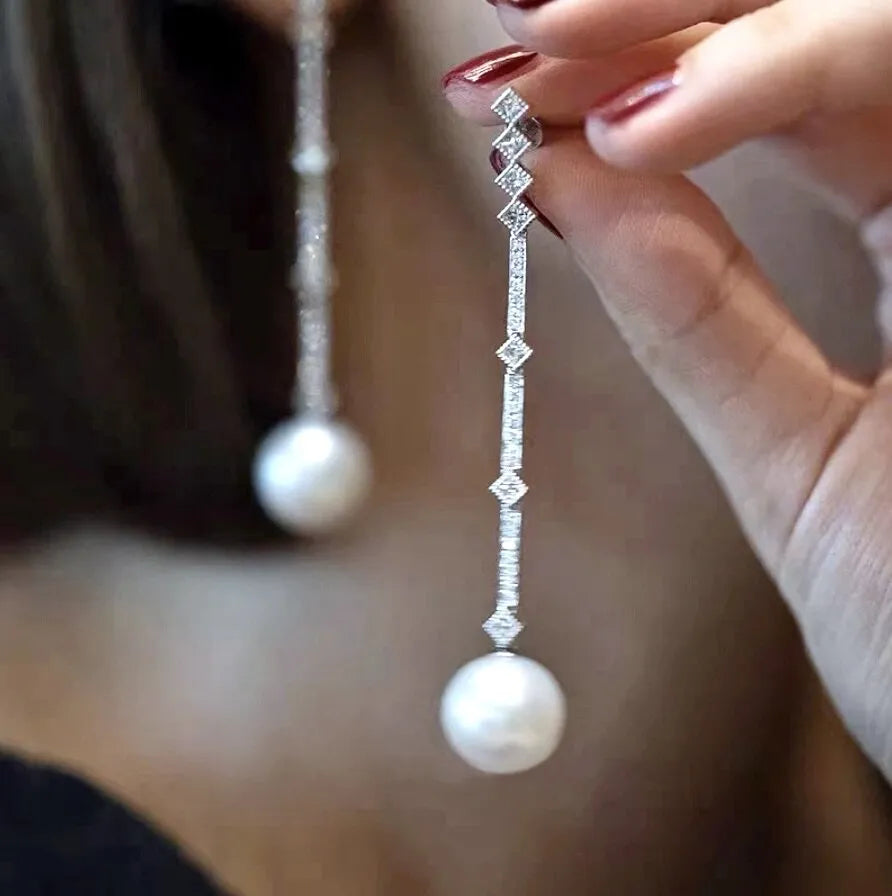 Wedding Jewelry - Art Deco Pearl and CZ Bridal Earrings