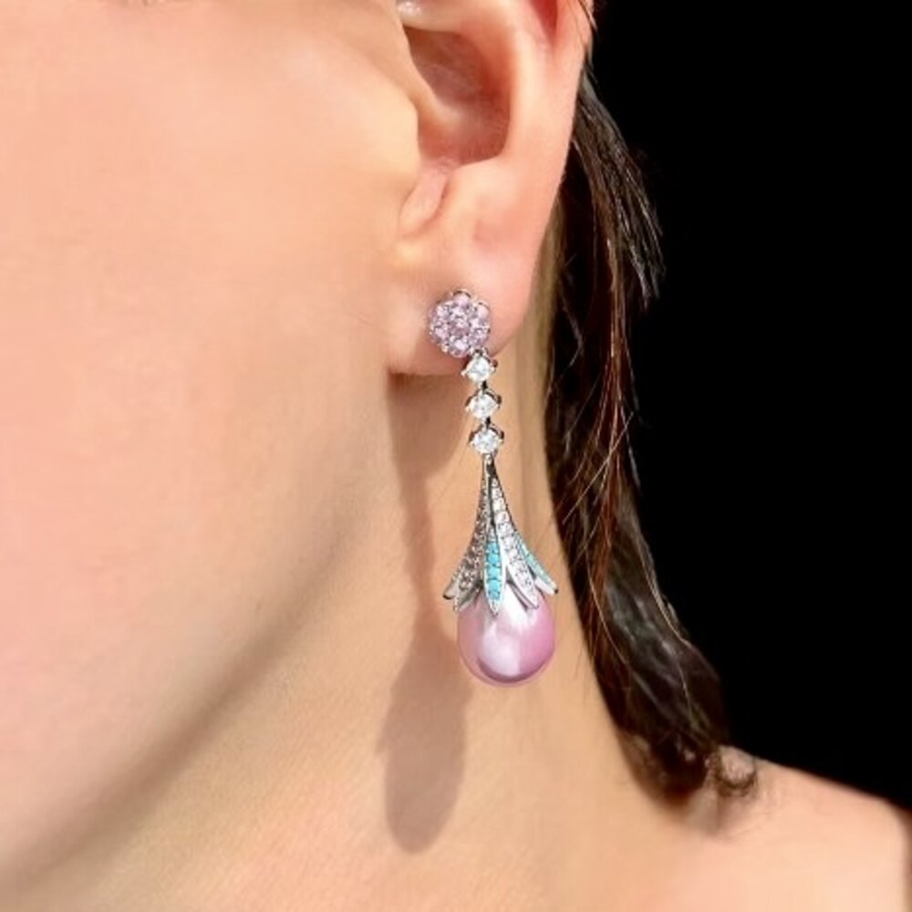 Wedding Jewelry - Art Deco Pink Pearl Bridal Earrings