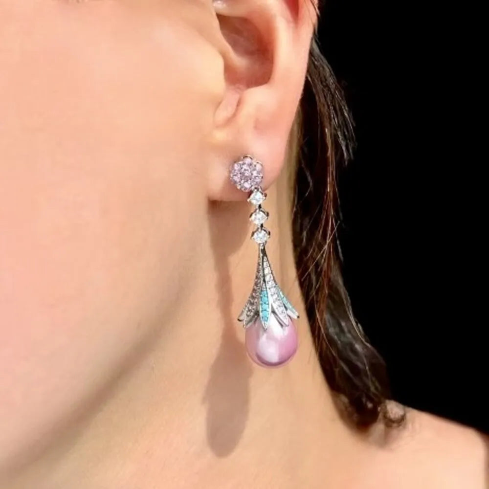 Wedding Jewelry - Art Deco Pink Pearl Bridal Earrings