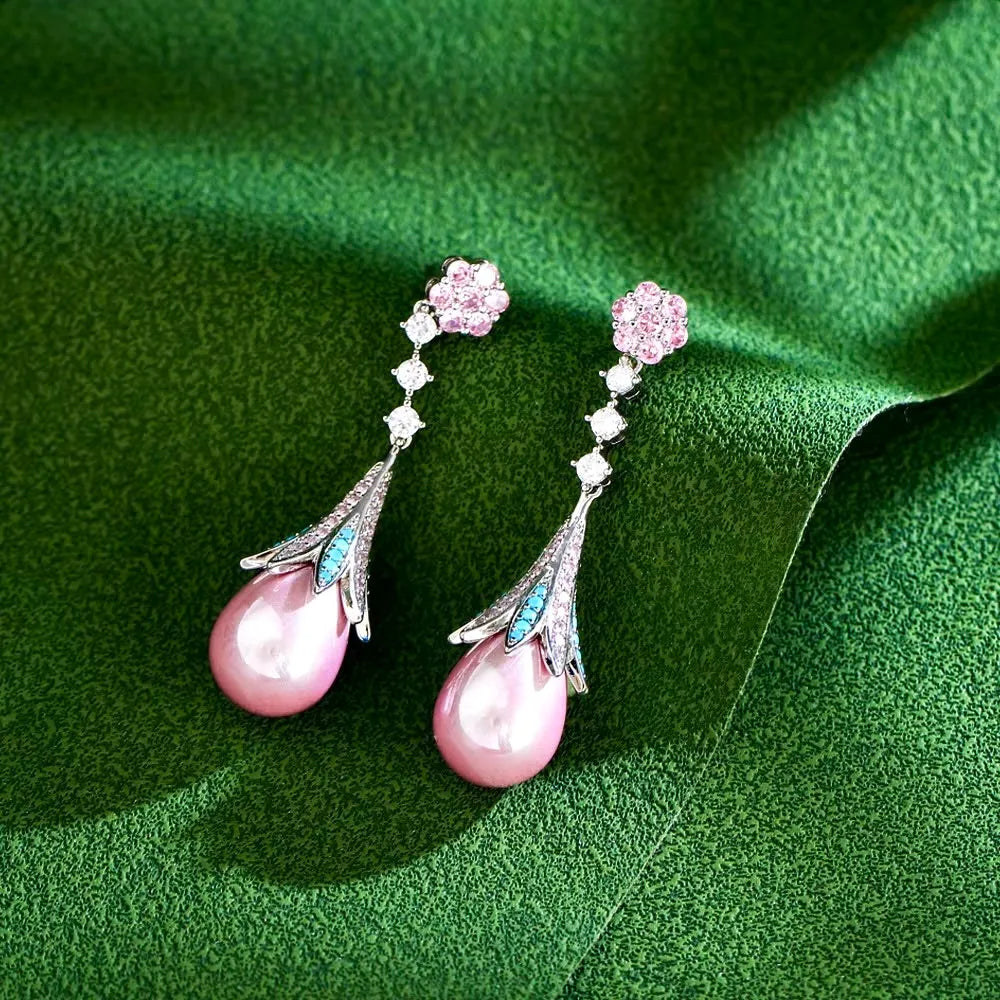 Wedding Jewelry - Art Deco Pink Pearl Bridal Earrings