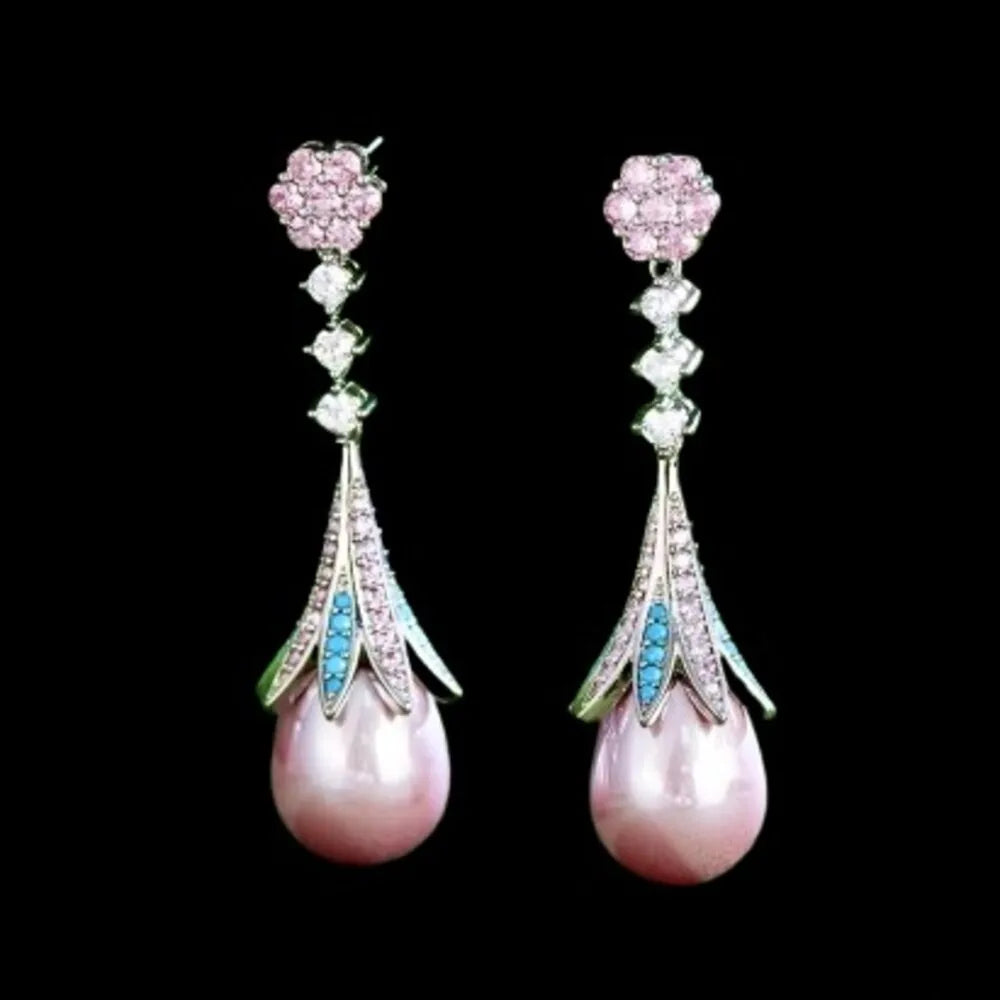 Wedding Jewelry - Art Deco Pink Pearl Bridal Earrings