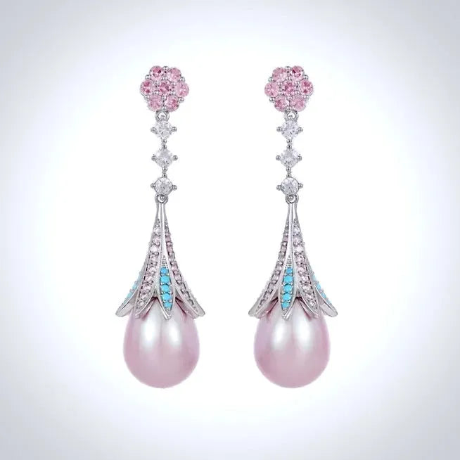 Wedding Jewelry - Art Deco Pink Pearl Bridal Earrings