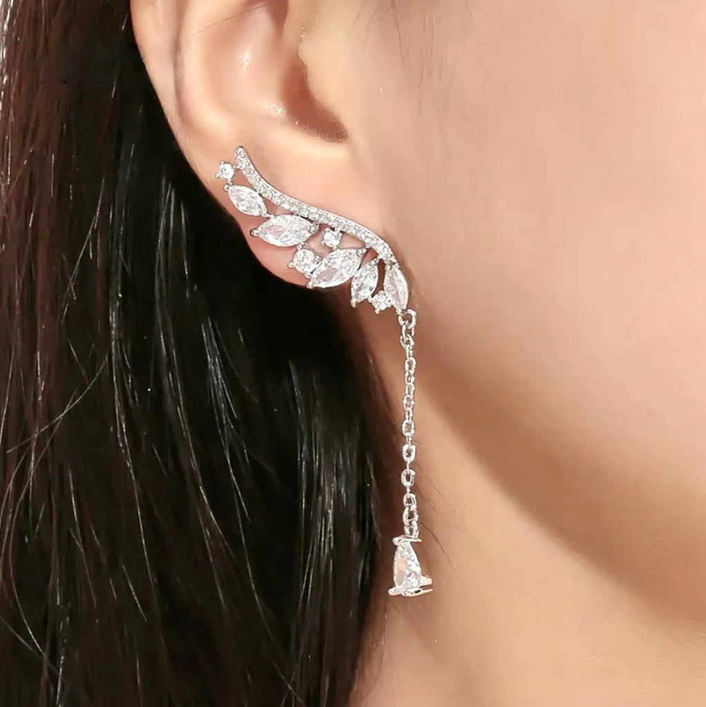 Wedding Jewelry - Asymmetric Cubic Zirconia Bridal Earrings