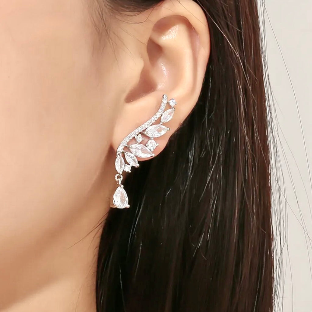 Wedding Jewelry - Asymmetric Cubic Zirconia Bridal Earrings