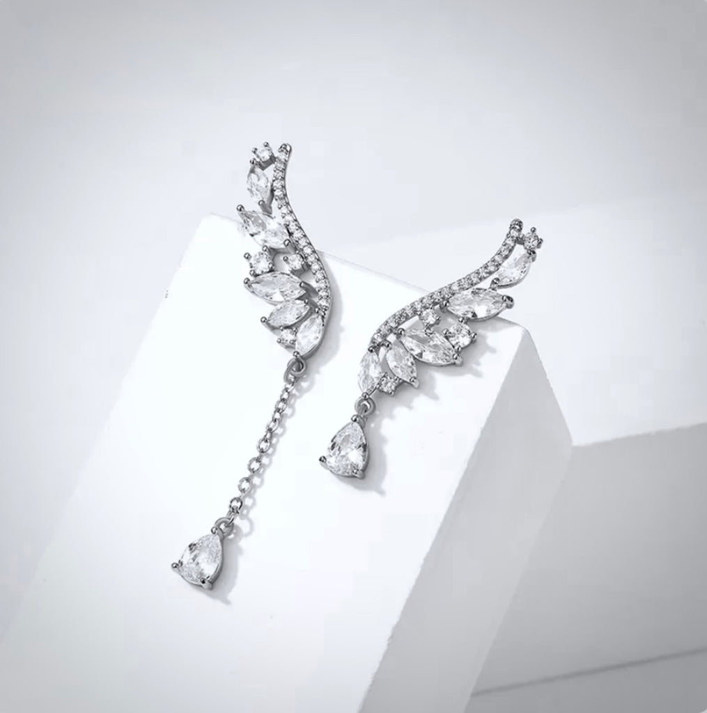 Wedding Jewelry - Asymmetric Cubic Zirconia Bridal Earrings