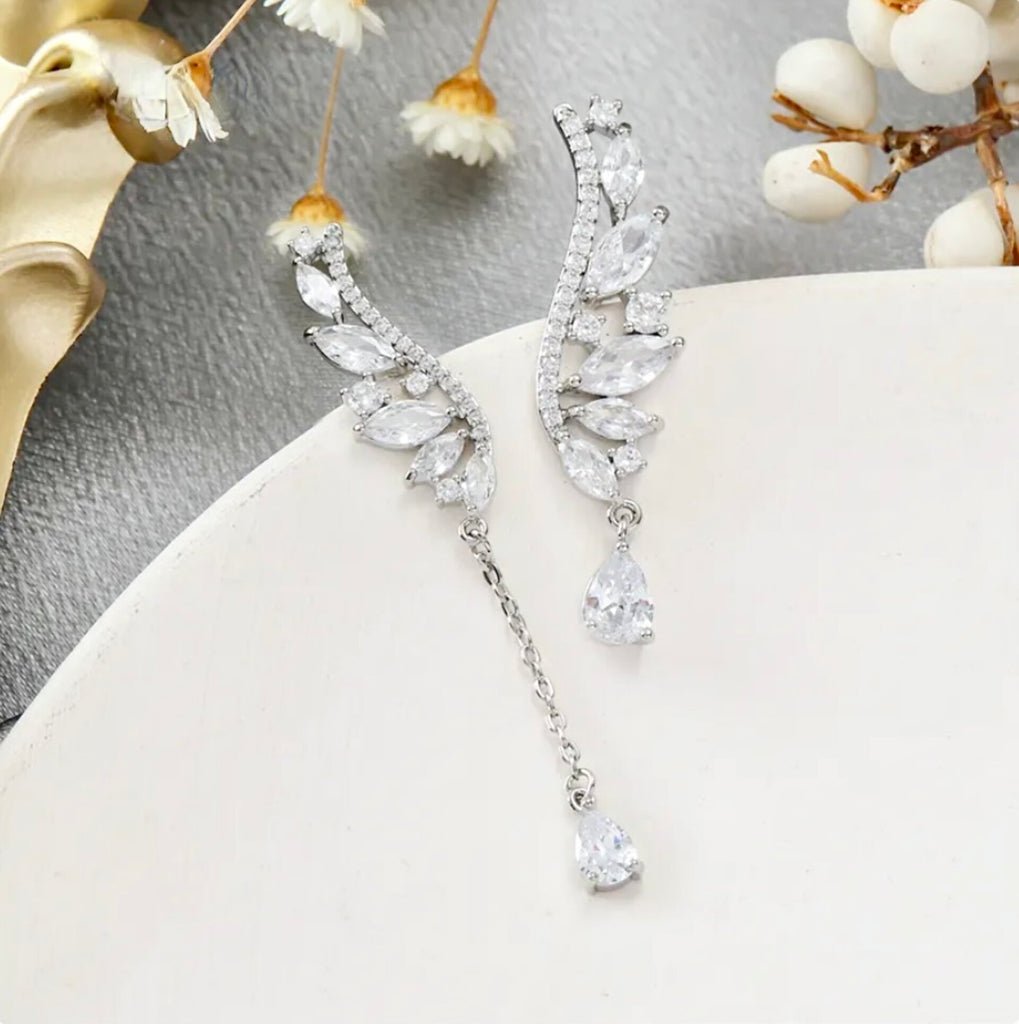 Wedding Jewelry - Asymmetric Cubic Zirconia Bridal Earrings